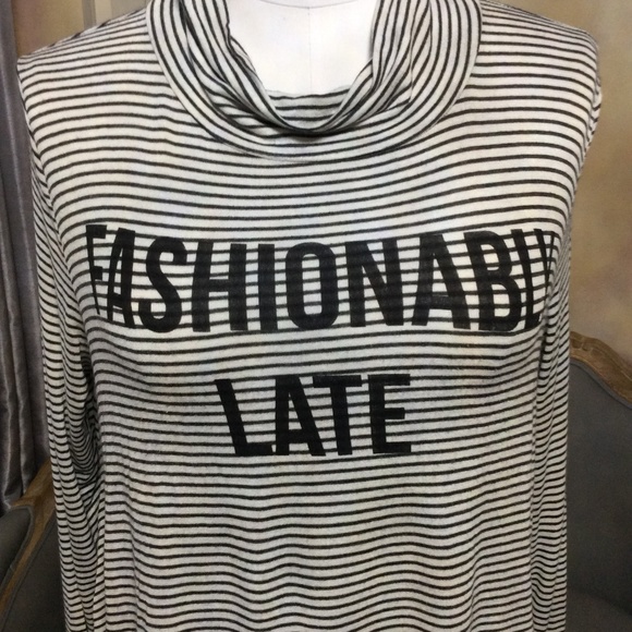 '"Fashionably Late" striped long sleeve tee, size L (juniors) - Picture 2 of 8